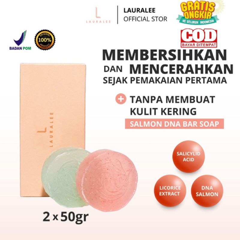 Lauralee Salmon DNA Sabun Wajah & Tubuh Pemutih 2in1 1 Box isi 2 Bright & Acne
