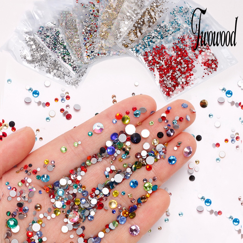 Twowood 1440Pcs / Kantong Ornamen Berlian Imitasi Alas Datar Ringan Untuk Dekorasi Nail Art DIY