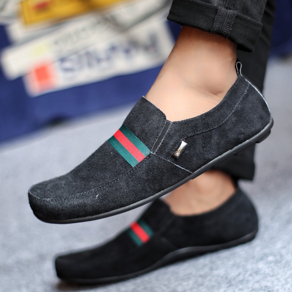 NOMY Sepatu Casual Slip On Pria Kulit Asli Slop Cowok Santai Trendy Kekinian