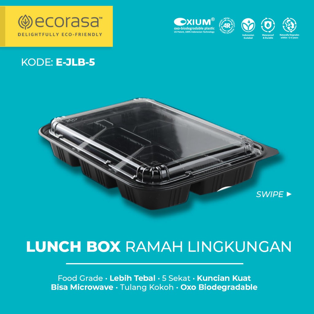 Terlaris Lunch box ecorasa ramah lingkungan oxium E-JLB-5 (50 pcs) Best Quality
