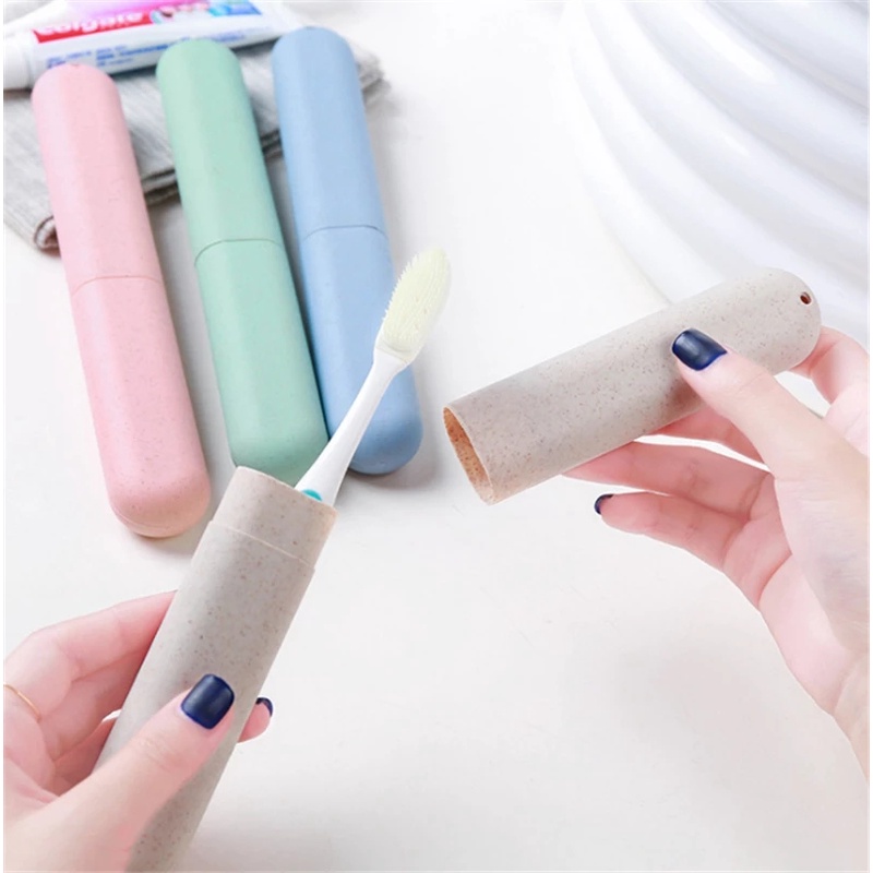 [1pcs Portable Tooth Brushes Case ][Wheat Straw  Travel Toothbrush Chopsticks Pencil Box][ Dust-proof Tooth Brushes Protector]