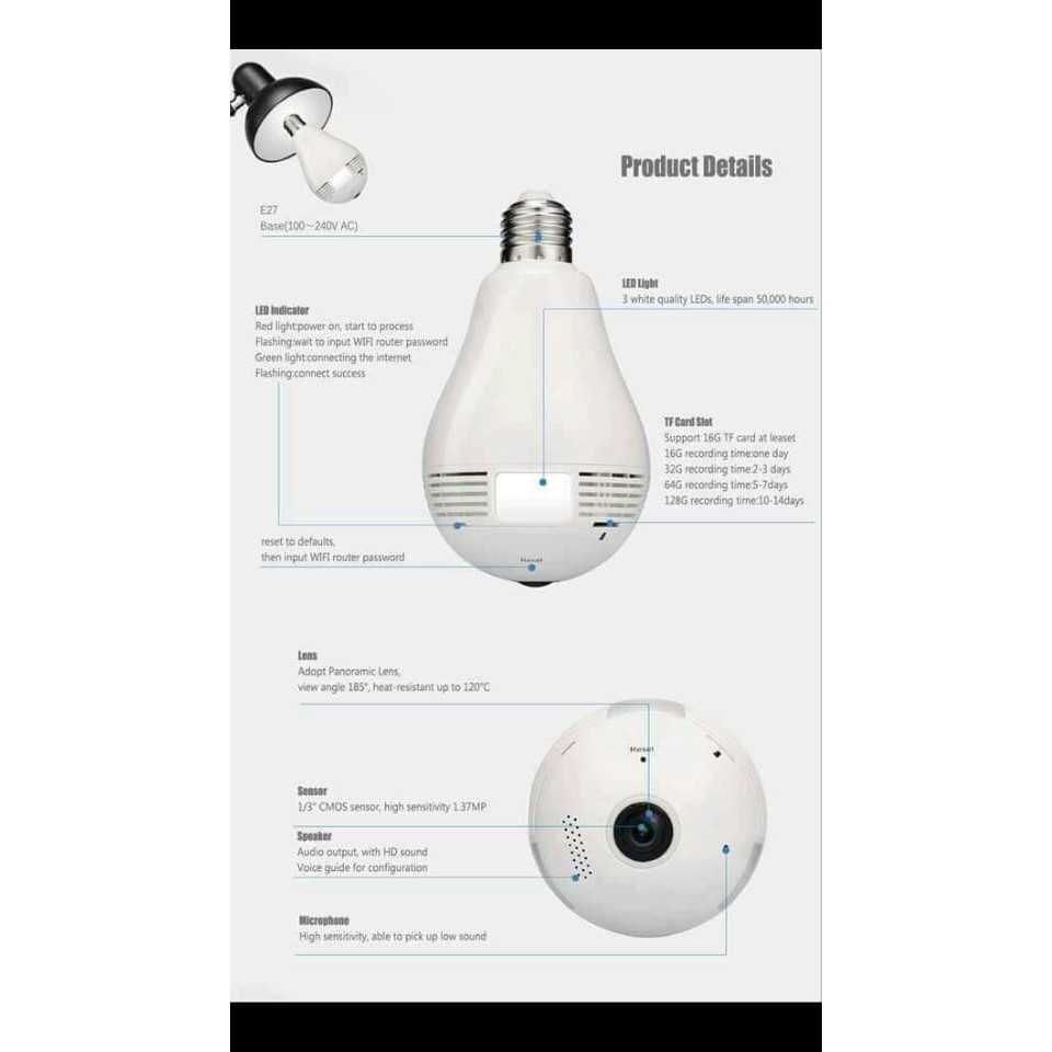 CCTV WIFI Lampu Bohlam panoramic 360 derajat