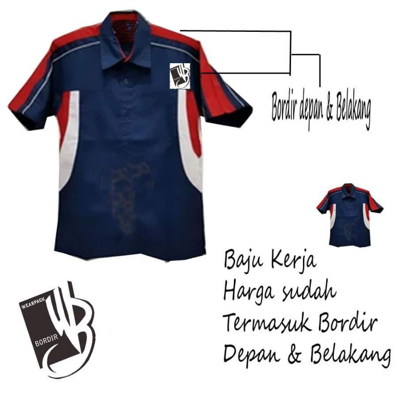 BAJU KERJA BORDIR satuan kombinasi { Baju DRILL PREMIUM} bonus bordir depan belakang. KEMEJA BORDIR 