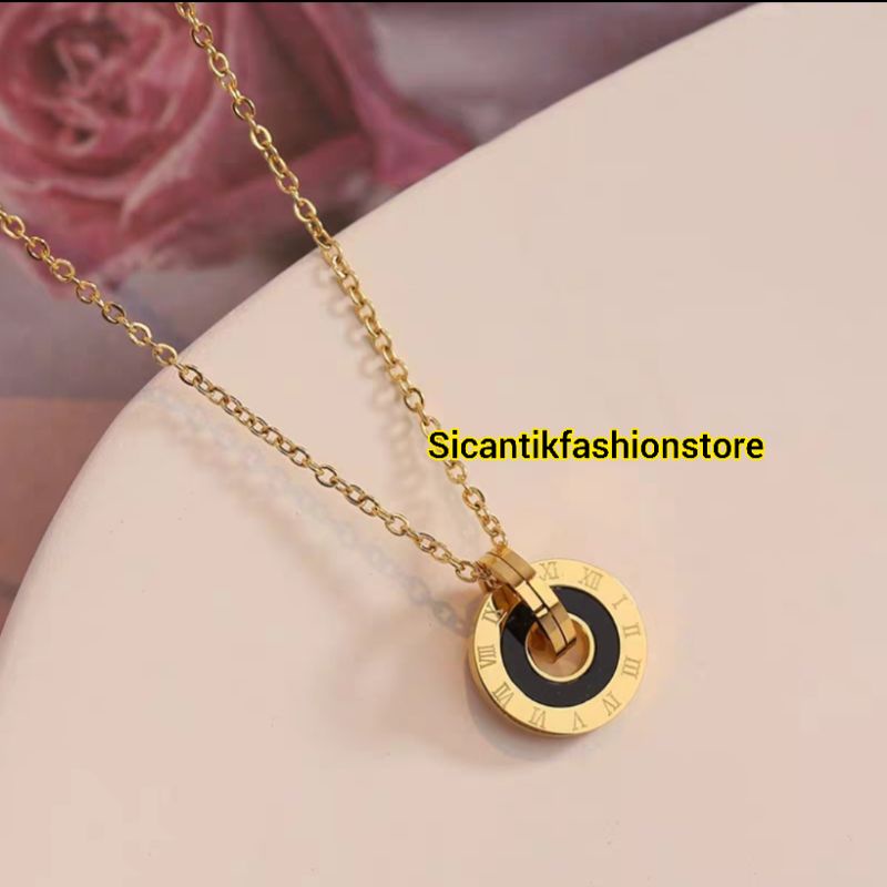 Kalung Titanium Gold Liontin Bvlgarii Angka Romawi Terbaru Anti Karat Selamanya Kalung Wanita Korea Trending Kalung Titanium Wanita Rantai Gold