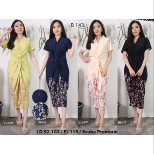 Dress Bodycon Scuba Premium Motif Bunga Sakura