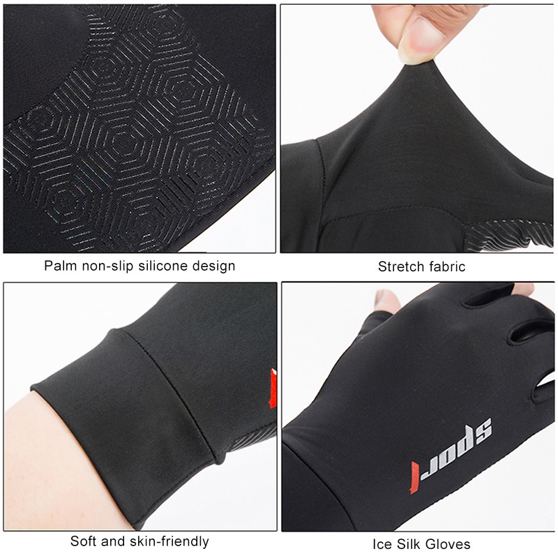 (COD) PL Sarung Tangan Motor Sepeda Pria Wanita Ice Silk Gloves Anti Slip Es Sutra Nyaman dan Bernapas Cewek Anti Air Touch Screen Setengah Jari Half Finger