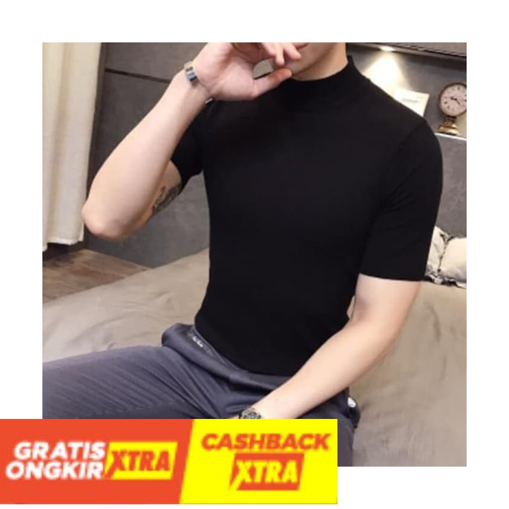 MODEL TERBARU STYLE KEKINIAN - PENDEK Kaos TURTLENECK LENGAN PENDEK turtle neck pria baju style