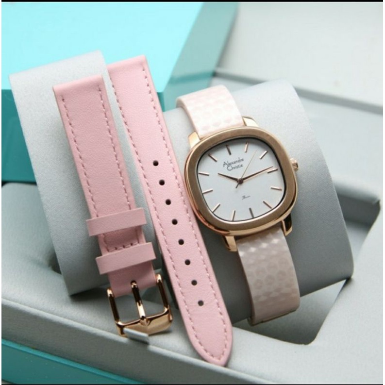 ORI GARANSI RESMI JAM TANGAN WANITA ALEXANDRE CHRISTIE ROSE GOLD PEACH FREE KULIT KERAMIK CEWEK ARLO