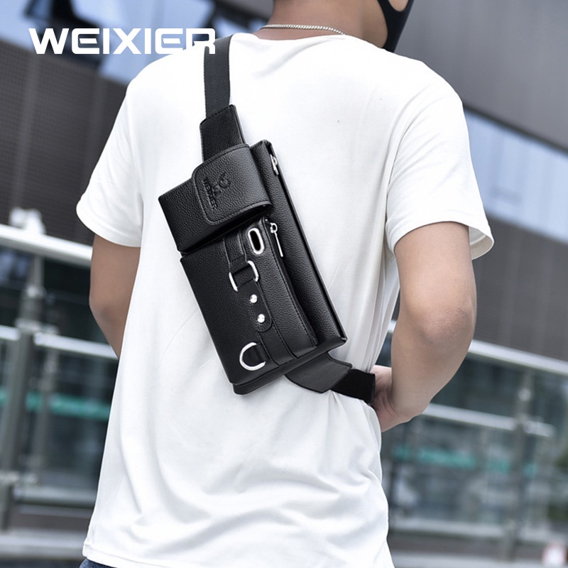 WEIXIER 8117 Tas Selempang Pria Kulit Waistbag Anti Air WK-SBY