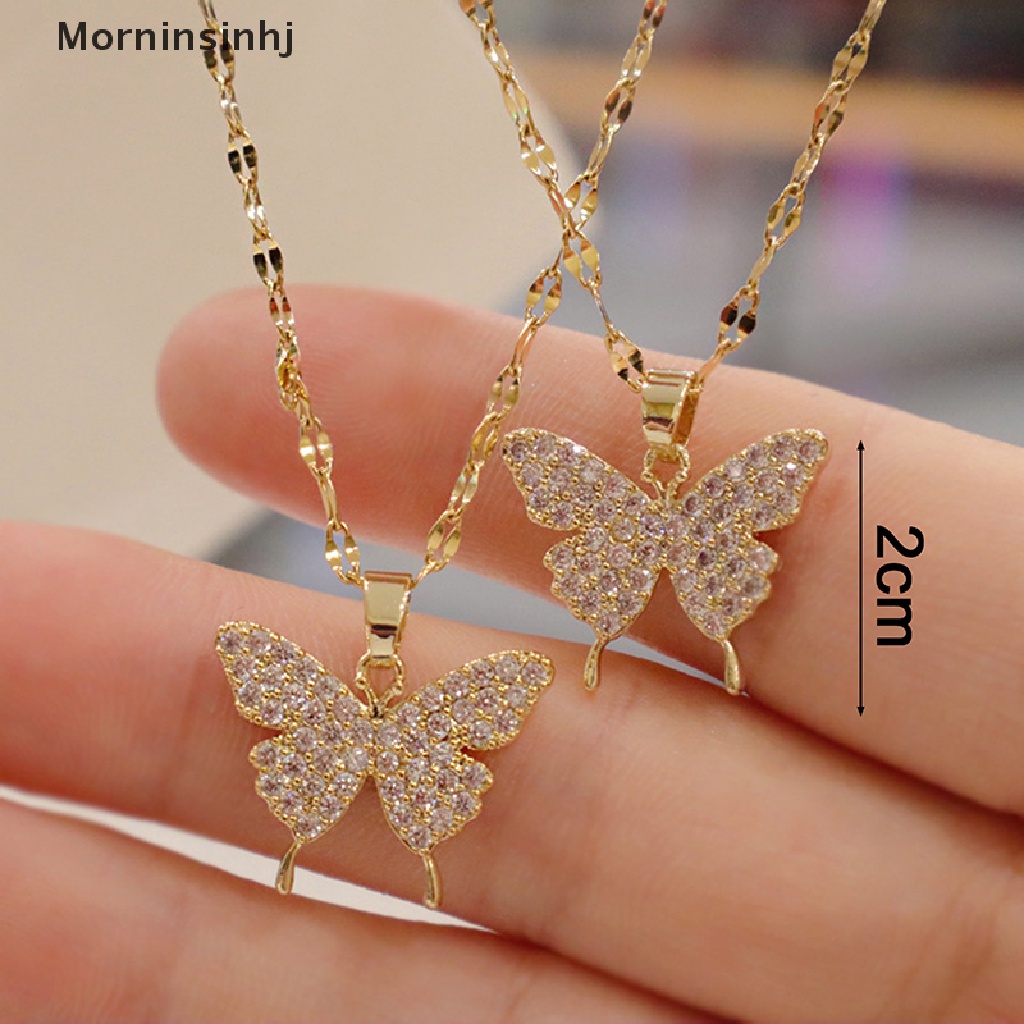 Kalung Rantai Liontin Butterfly Warna Emas Bahan Stainless steel Gaya Korea Untuk Wanita