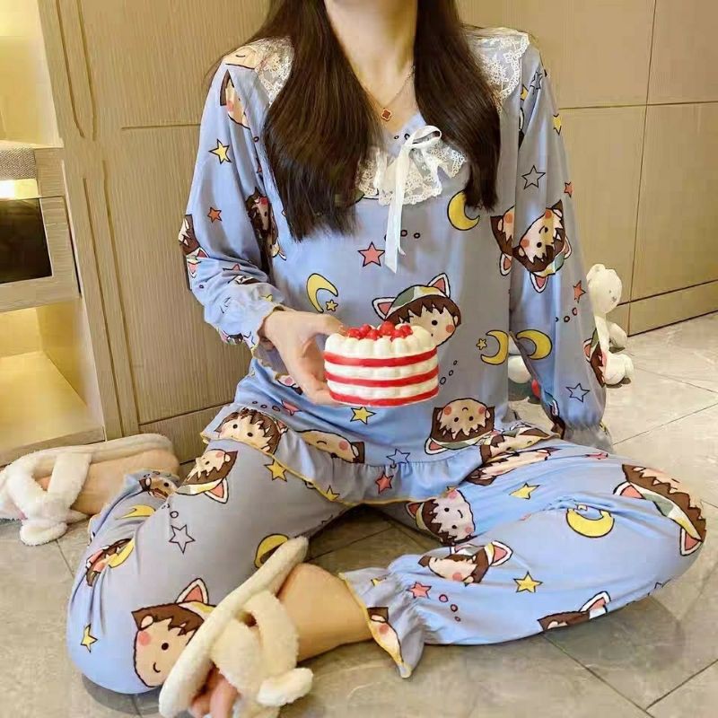 Piyama 673 Import Baju Tidur Chibi Maruko Chan Panjang PP Joger Pajamas Anak Perempuan Remaja Wanita