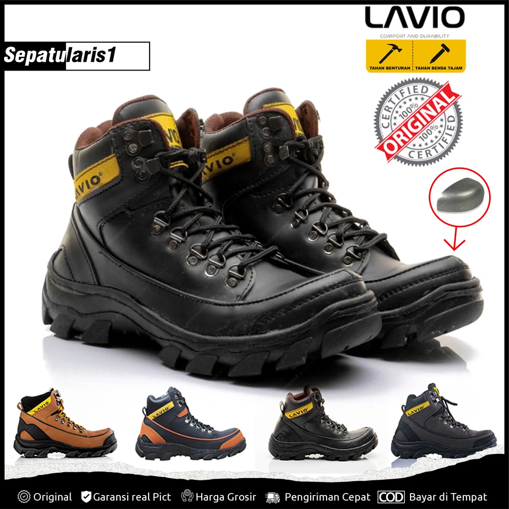 Lavio Wood Sepatu Safety Touring Sol Black Ujung Besi Original Grosir Murah