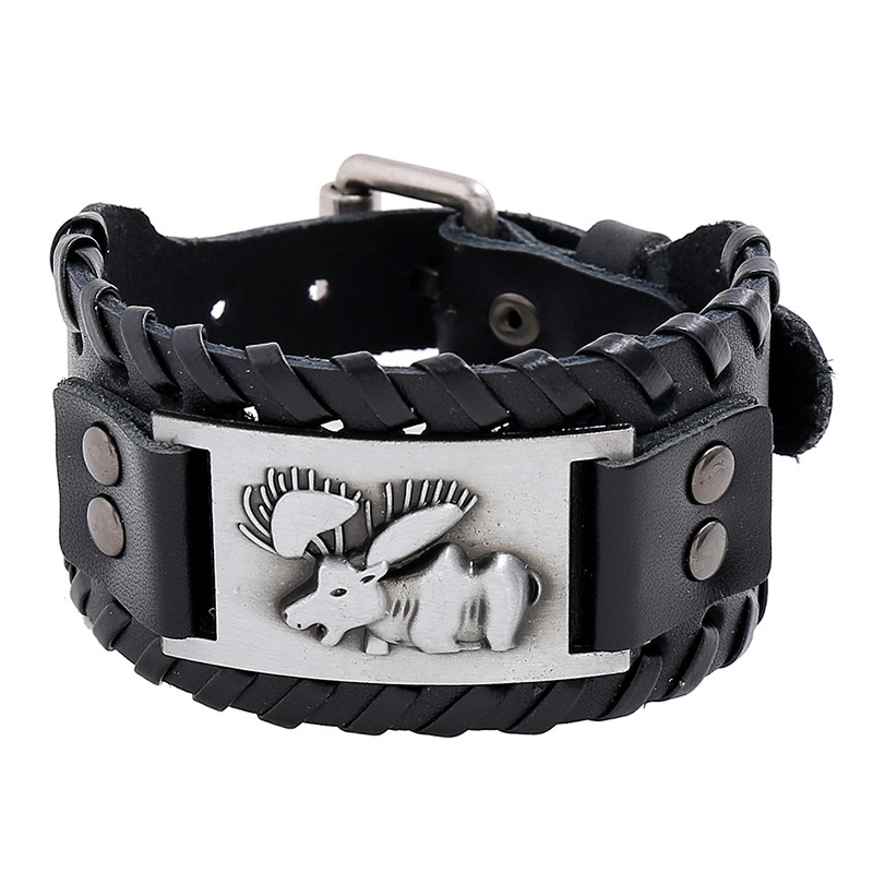 Gelang Tangan Pria Bahan Kulit Desain Rusa Gaya Nordic Viking Punk Untuk Pesta / Hadiah