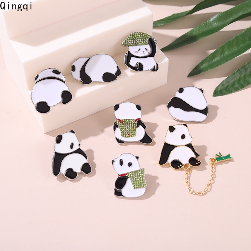 Bros Pin Enamel Bentuk Kartun Panda Bambu Dan Beruang Bahan Metal Untuk Hadiah