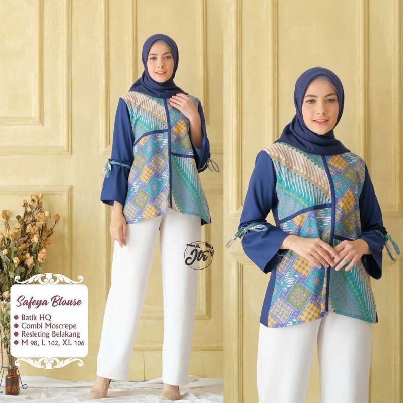 Batik wanita ASJ SA HRB026 Kenongo Kemeja Tosca Pendek-Saleya navy
