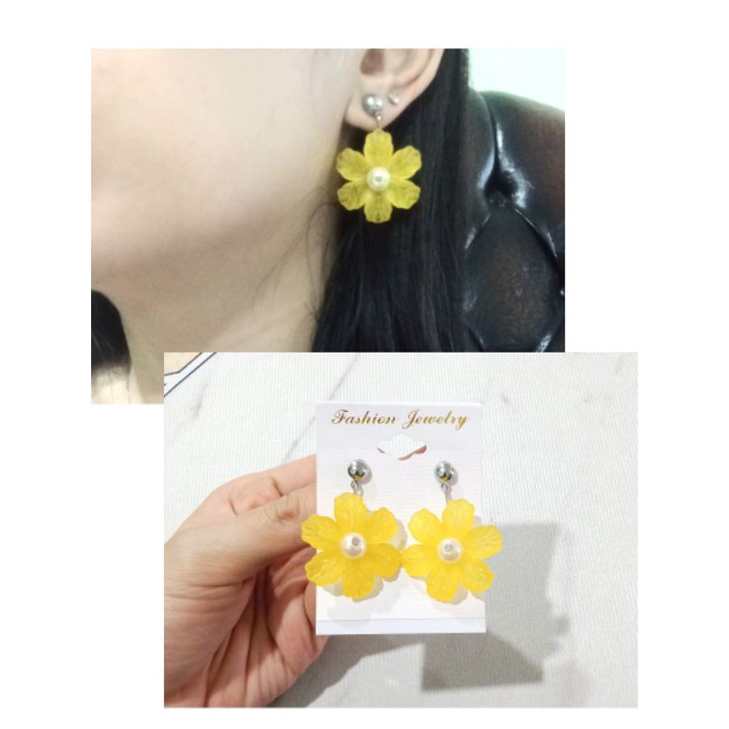 Anting Korea Silver Bunga Kuning Pearl Handmade