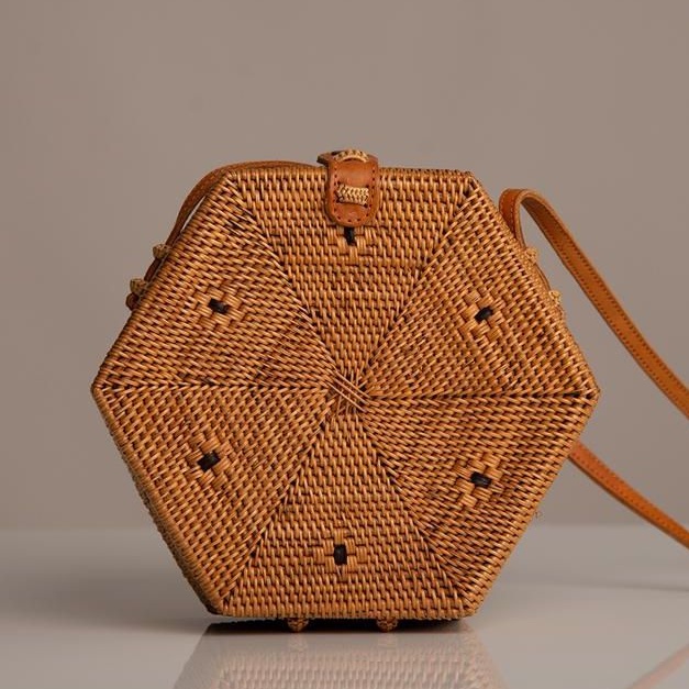 Tas Anyaman Rotan Bali Premium Ata Rattan Bali Bag Export Quality - Hexagon Style