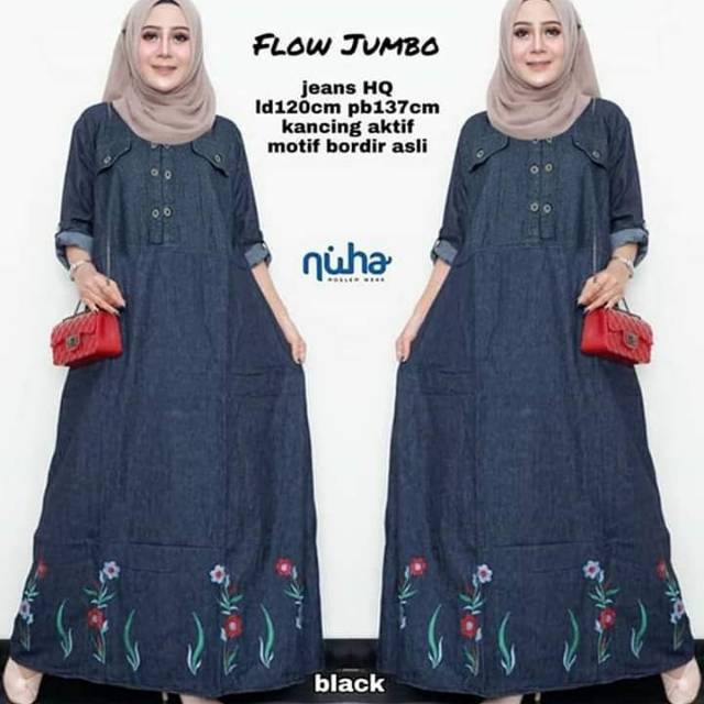 Baju wanita gamis flow jeans jumbo modern muslim