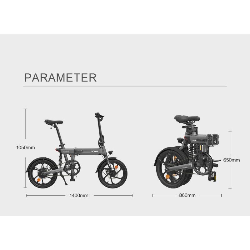 Xiaomi HIMO Z16 Sepeda Lipat Elektrik Smart Bicycle 36V250W 80KM - Gray