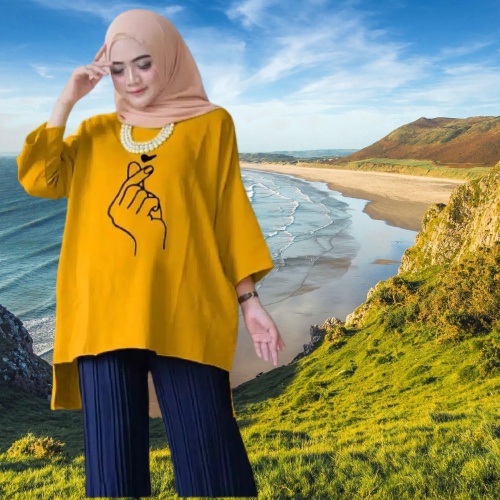 TUNIK WANITA/TUNIK WANITA JUMBO/ATASAN TUNIK MUSLIM MOTIF SARANGE SAKU KIRI KANAN
