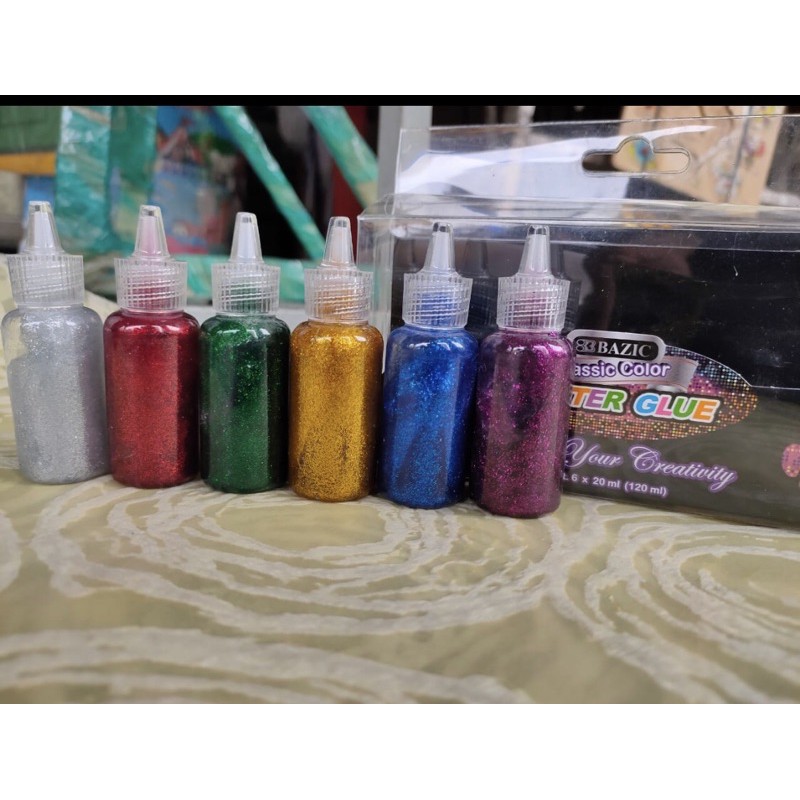 

lem glitter bazic botol 6 warna classic color 3467 / neon 3468 color 20 ml x 6 botol
