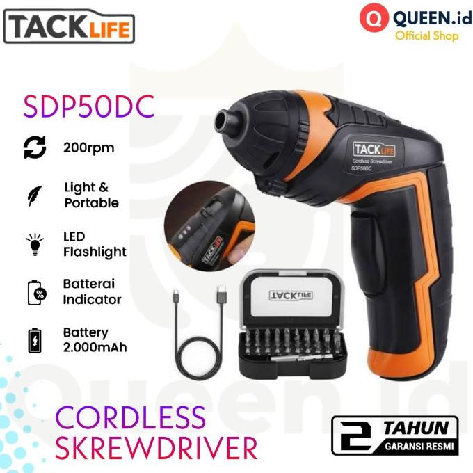 Aukey Tacklife Sdp50Dc Bor Obeng Electric Rechargeable 2000Mah 200Rpm