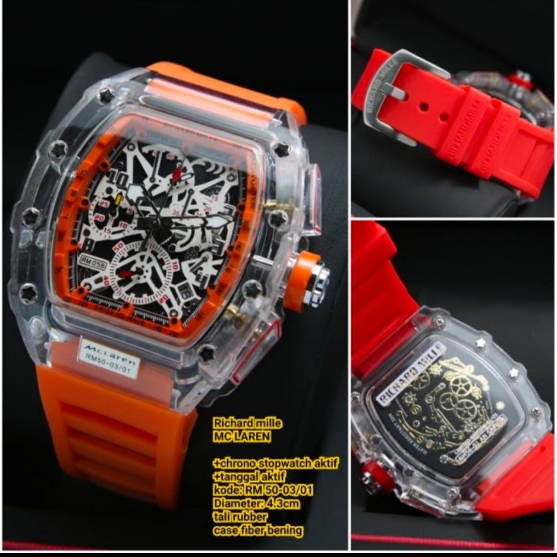 (Bisa Cod) Jam Tangan Pria / Cowok Rm50-03 Mclaren Strap Rubber Transparan Terbaru