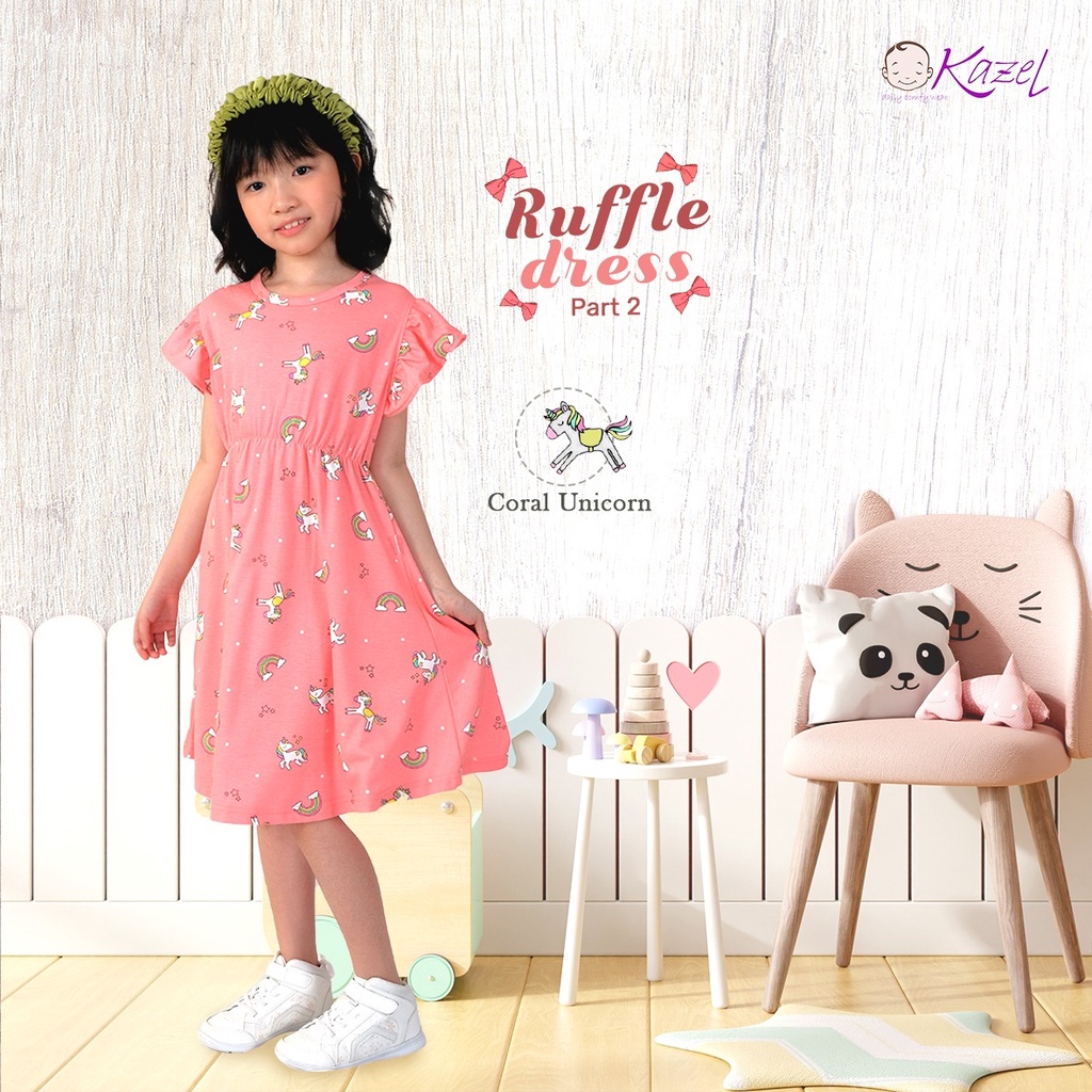 Baju Dress Anak Perempuan Kazel Ruffle Dress Motif 1Pcs