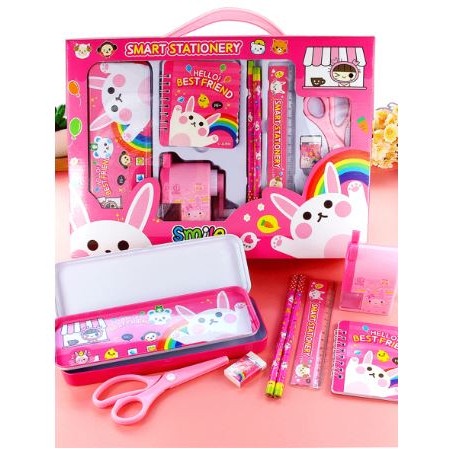 

tulis-alat-paket- rumauma set stationary smart kids bunny - perlengkapan alat tulis lucu - biru