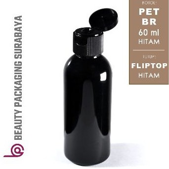 Botol Plastik PET 60ml BR Hitam Tutup Fliptop