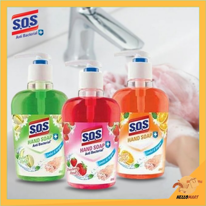 ORIGINAL SOS Hand Wash Pump 400ml / SOS Sabun Cuci Tangan Botol / HELLOMARTID