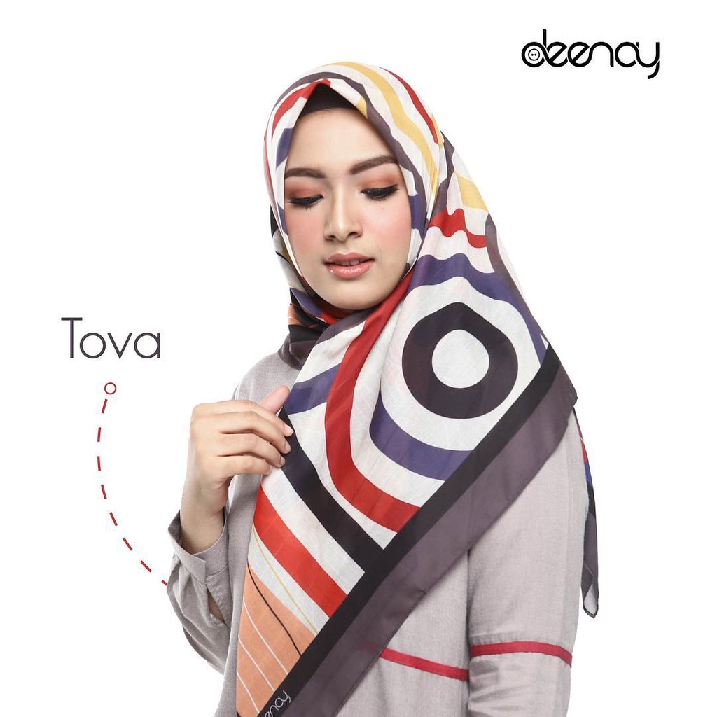 Kerudung Deenay Tova Ori / Jilbab Segi Empat Voal Motif Hijab Printing Ultrafine lama