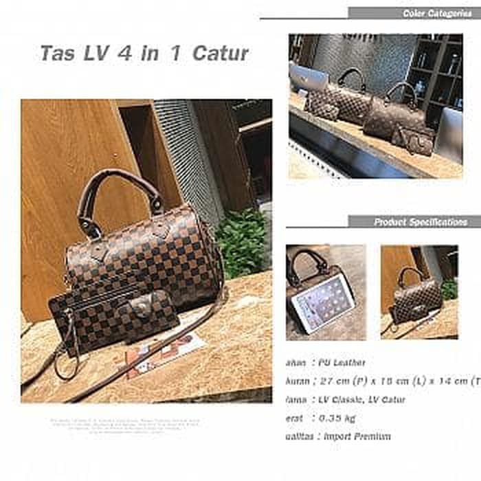 [Tas LV set 3 in 1 Catur FS] tas wanita kulit coklat