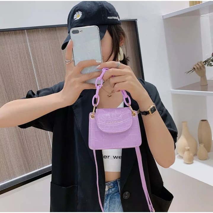 (COD) Tas Selempang Mini Candy Lilac Wanita Terbaru 2021 / Sling bag CROCO ELLSA / Tas Berkualitas