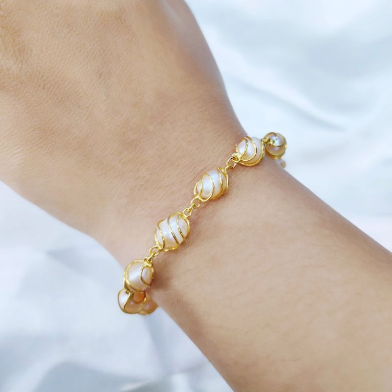 Gelang rhodium lapis emas mutiara air tawar asli lombok Gelang mutiara asli lombok Aksesoris gelang 