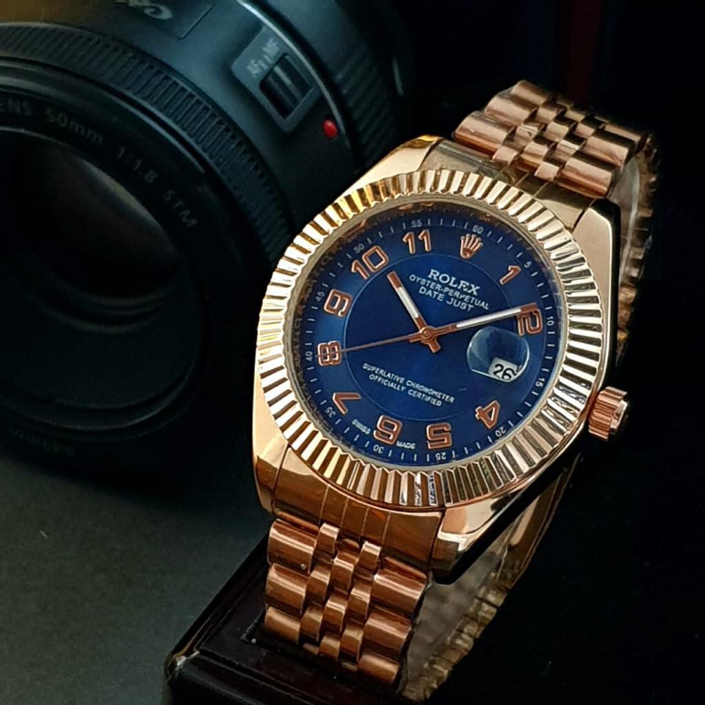 jam tangan fashion ROLEX oyester rantai unisex tanggal aktif rose gold