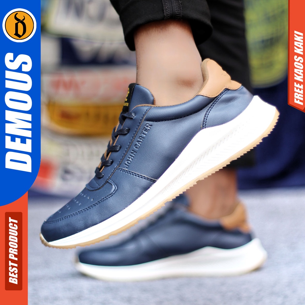 Sepatu Sneakers Pria Sepatu Casual Pria Kulit Pu Sepatu Kerja Kuliah Kondangan Sepatu Hitam Pria DEMOUS JOHNER