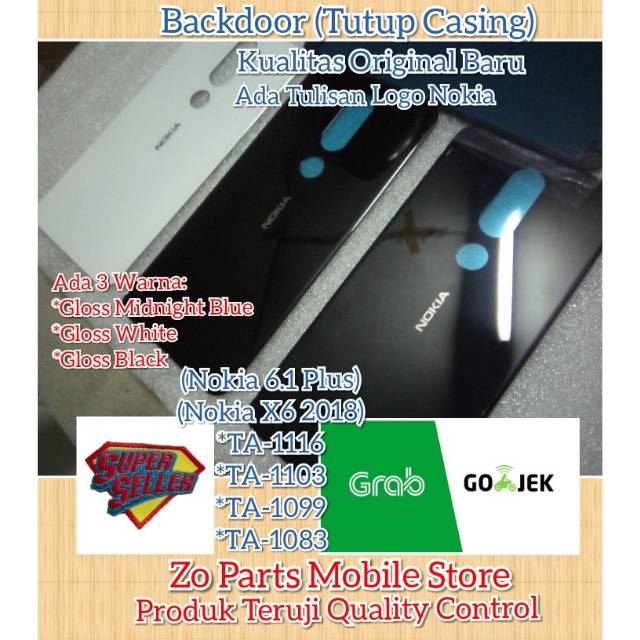 Backdoor Tutup Belakang Casing Nokia 6.1+ (Plus) TA-1116 TA-1103 TA-1099 TA-1083 (Ada Logo Android O