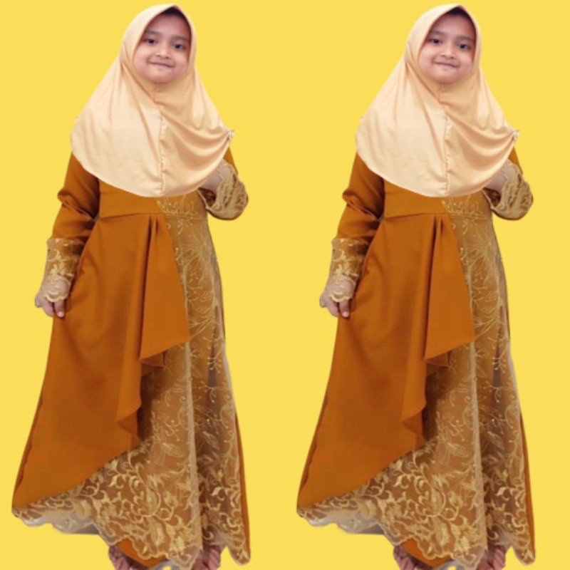 Dress gamis Zolana Anak moscrepe kombinasi tille mutiara / gaun anak perempuan