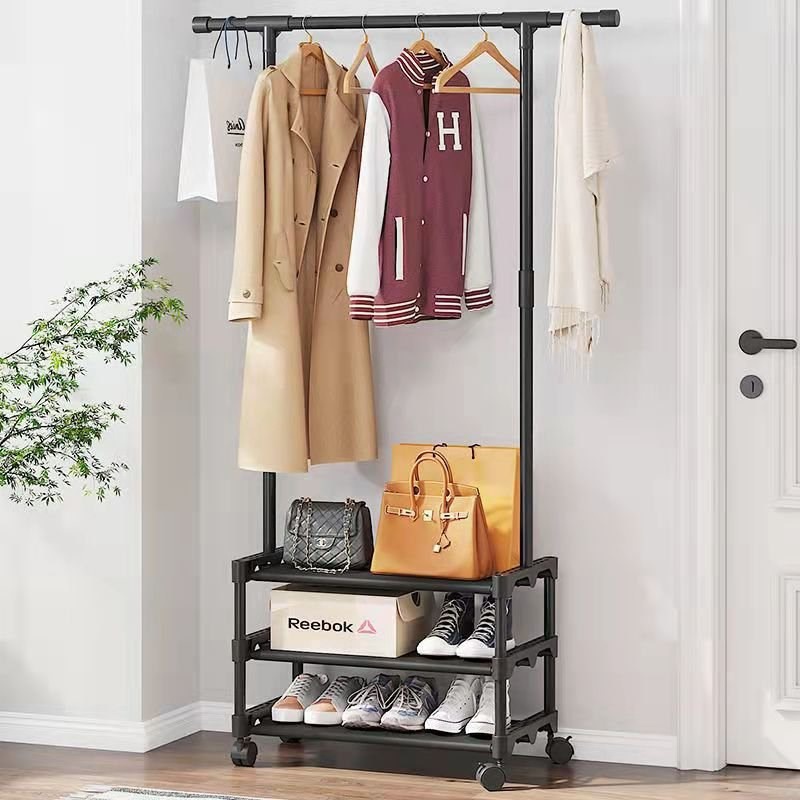 HOVELSHOP Standing Hanger Single Gantungan Baju Tas Aksesoris Rak Sepatu 3 Susun Portable