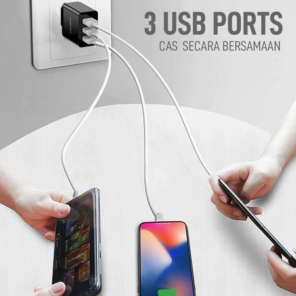 MOFIT MF30 - 3 Port USB Output Quick charge 3.0 Fast charge 2.4 - HITAM