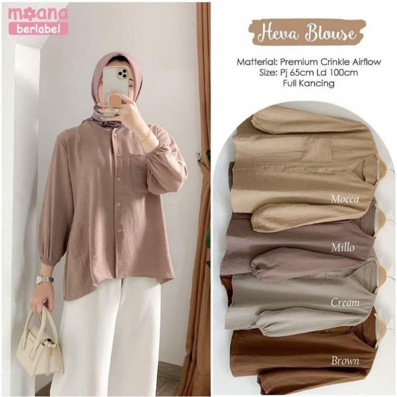 kemeja blouse wanita heva crincle premium