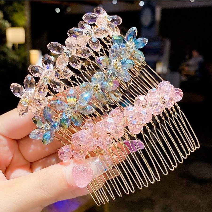 Sisir Sirkam Tiara Kristal Mutiara Berlian Imitasi Handmade Gaya Korea Aksesoris Rambut Pengantin Wanita