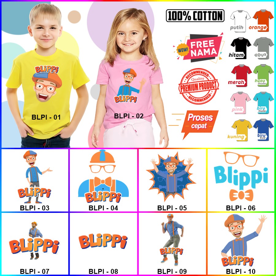 Baju Kaos ANAK DAN DEWASA BLIPPI BLIPI COUPLE (FREE NAMA)