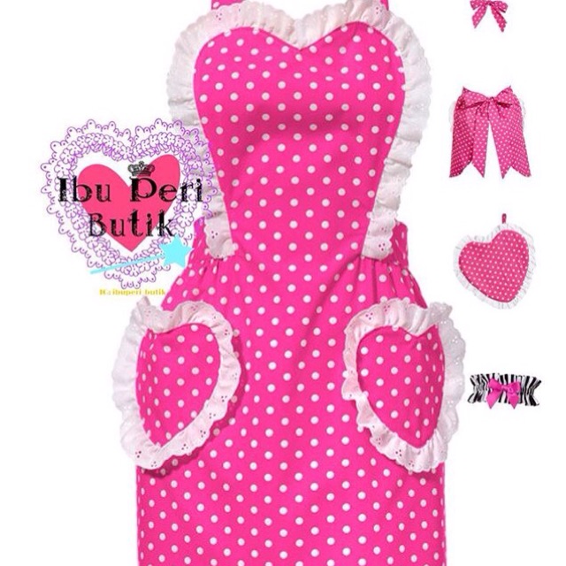 Set Polkadot Apron Pink Hadiah Pernikahan