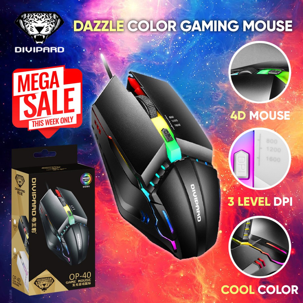 Mouse Gaming Kabel Divipard USB OP40 Colorful Backlight 1600 DPI