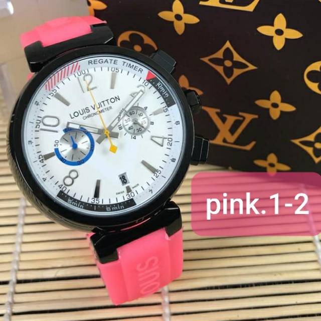 JAM TANGAN WANITA LOUIS VUITTON LV111B CHRONOGRAPH AKTIF FREE BOX ORIGINAL