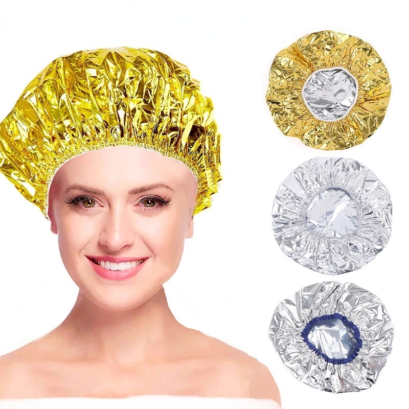 1 Pc Topi Mandi Elastis Bahan Aluminum Foil Tahan Panas Anti Air Untuk Wanita