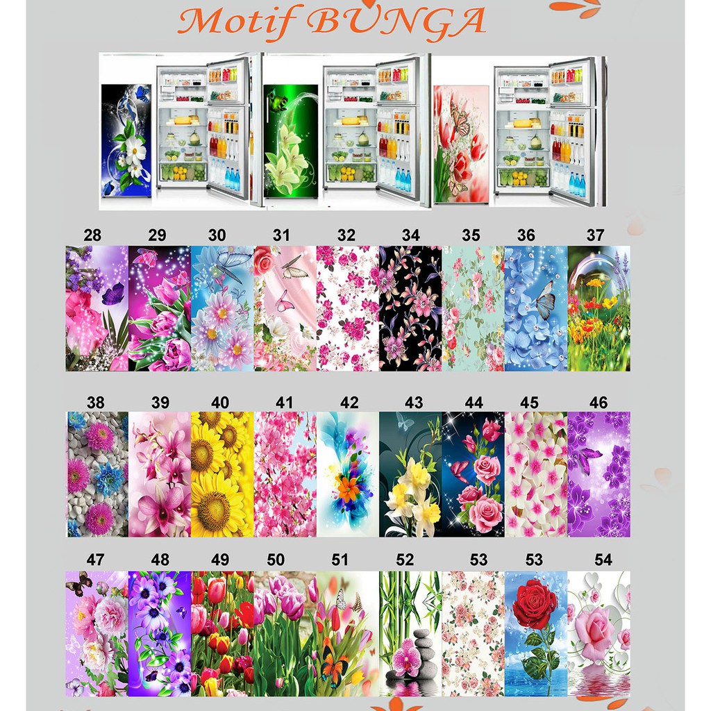 stiker kulkas motif bunga 2 pintu