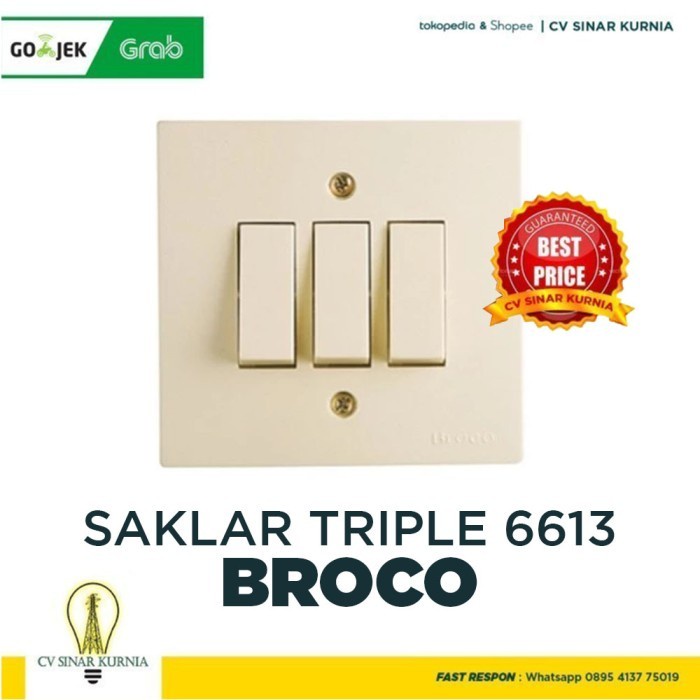 Broco Saklar Triple 3G New Gee 6613 Cream Switch 3 Gang Standard GROSIR asli promo